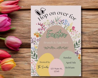 Easter Brunch and Egg Hunt Invitation, Editable Easter Celebration Template (Digital Download)