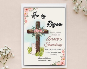 Easter Celebration Invite Template, He Is Risen, Editable Church Service Invitation (Digital Download)