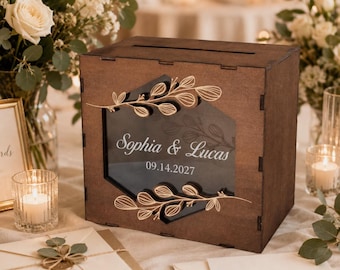 Personalized Wedding Card Box, Rustic Wooden Money Box, Custom Guest Book
