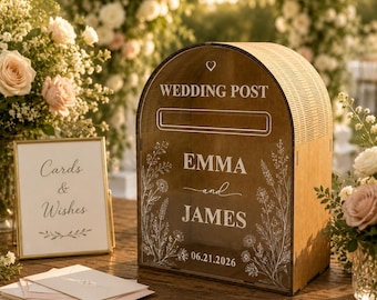 Personalized Wedding Card Box, Wooden Wedding Post Box With Acrylic Front, Custom Name Card Box