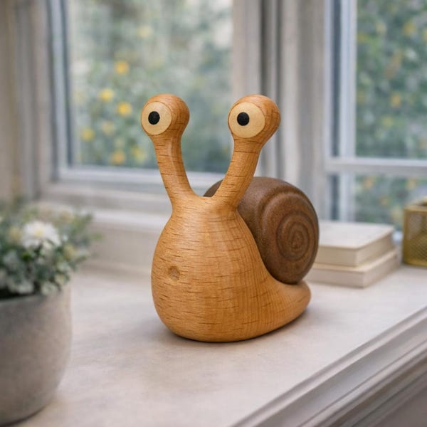 Décoration d'escargot en bois fait main - Décoration de bureau rustique sculptée