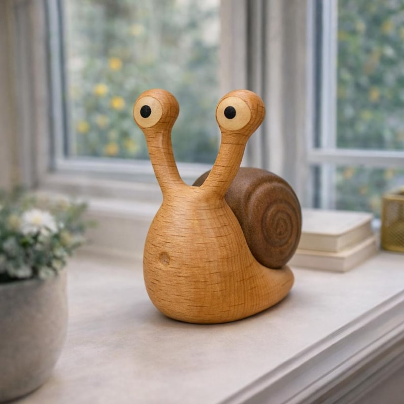 Handmade Wooden Snail Ornament Carved