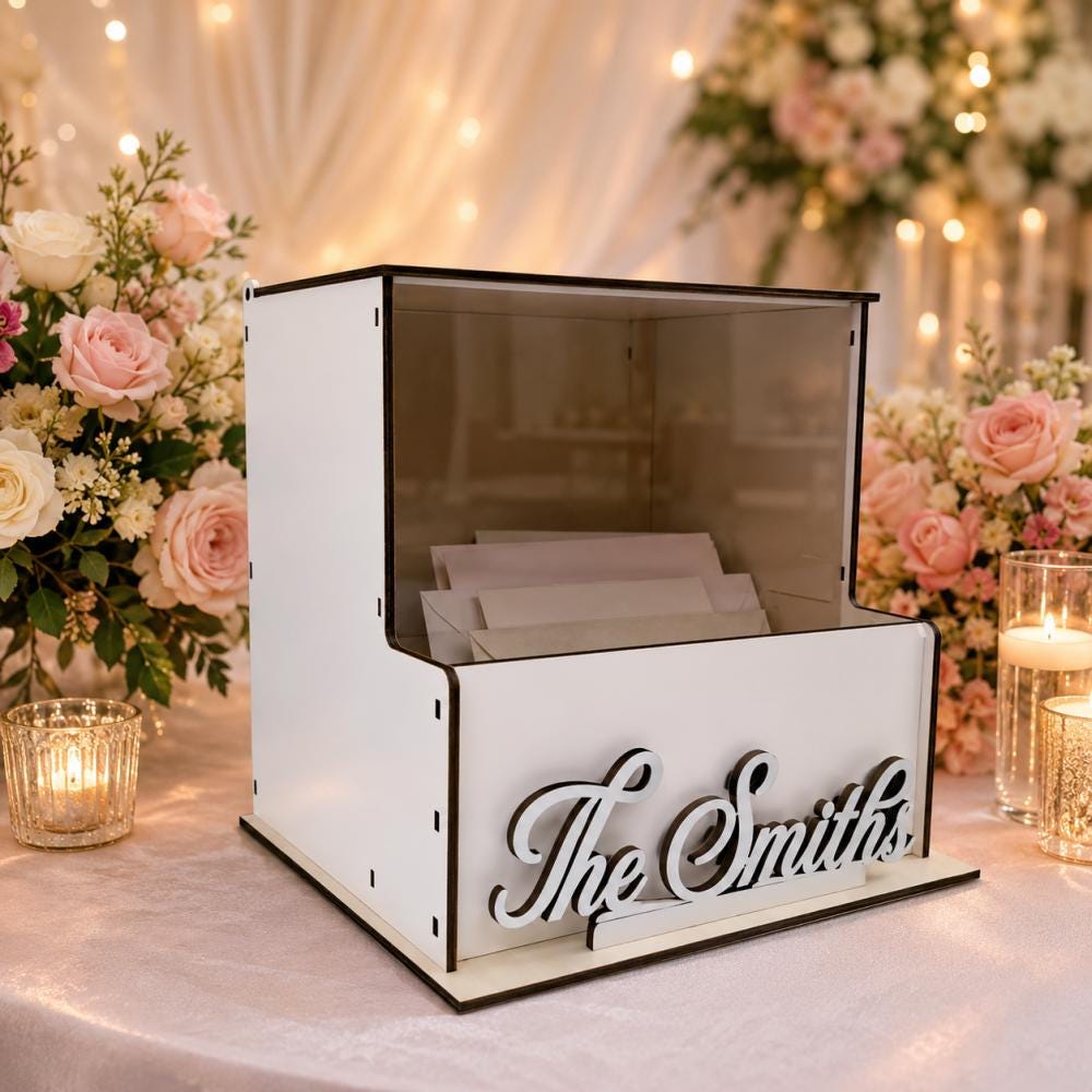 Personalized Wedding Card Box, Custom Name Gift Card Holder, Wooden Reception Decor