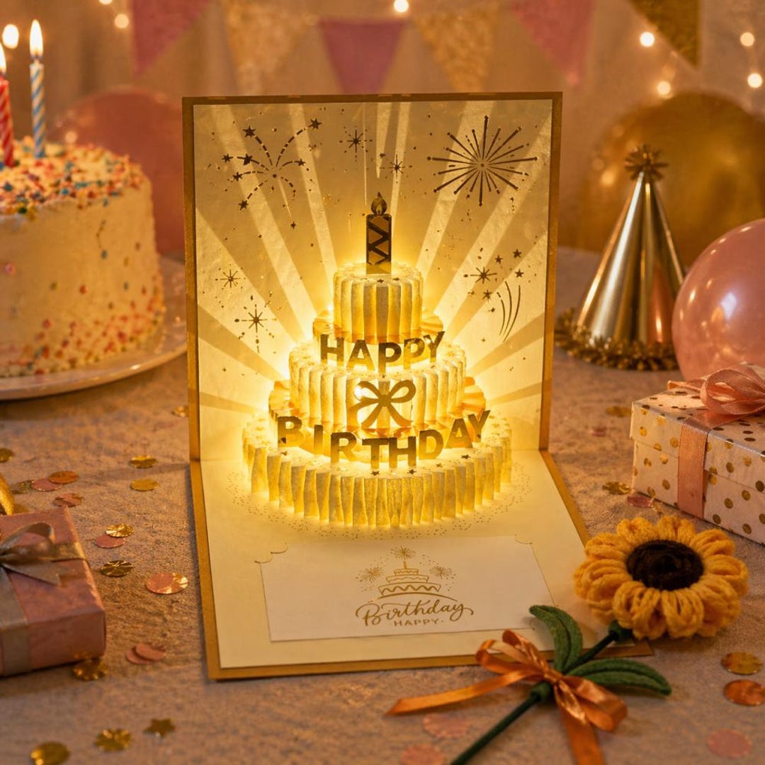 Light up 3D Pop up Birthday Card With Voice Recording Music, Unique ...