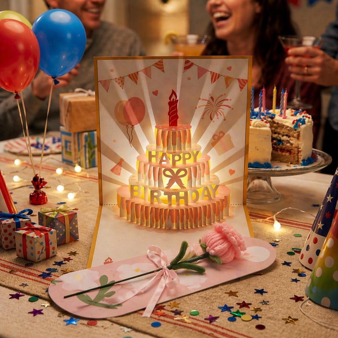 3D Pop up Birthday Card With Music Lights Recording, Custom Voice ...