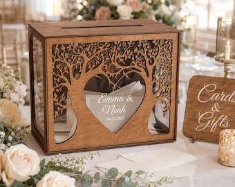 Personalized Wedding Card Box, Wooden Tree Acrylic Holder