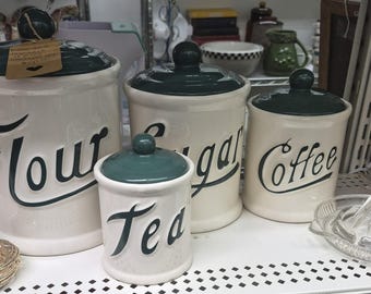Vintage Blue Ransburg Canister Set Graduated Hand Painted