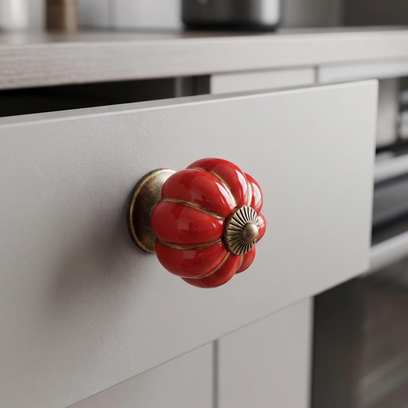 Kürbisförmige Schubladengriffe, Schrankgriffe, Vintage-Küchenbeschläge, dekorative Möbelgriffe, Kommodenschubladengriffe, Landhausstil-Wohndeko-Upgrade Bild 5