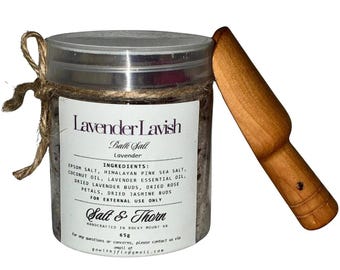 Lavender Bath Salt 65g with Scoop • Natural Relaxation Soak • Small Batch Spa Gift