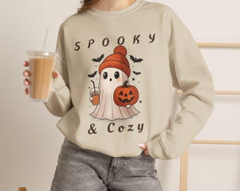 Sweater Spooky & Cosy Ghost, leuke Halloween-trui met ronde hals, grafisch sweatshirt herfstspook, gezellige herfsttrui, shirt Pumpkin Ghost