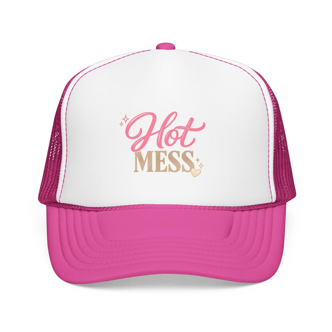 Hot Mess Trucker Hat | Retro Script - Heart Baseball Cap - Etsy
