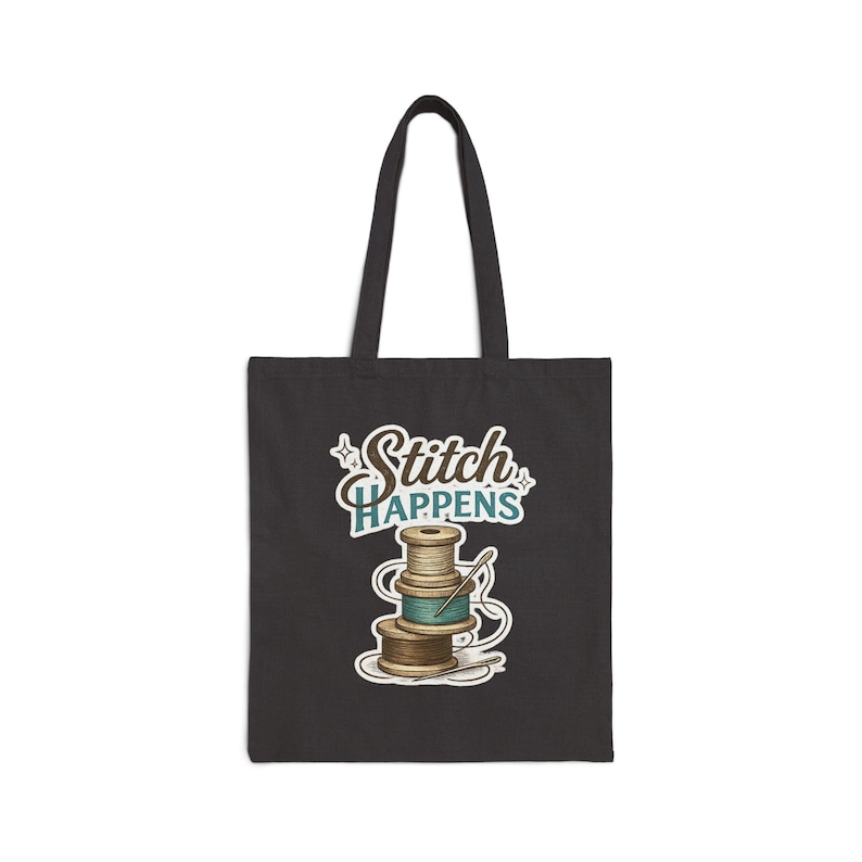 Stitch Happens Tote Bag, Funny Sewing Tote, Quilter Gift Bag, Crochet Project Bag, Embroidery Lover Gift, Knitting Tote, Craft Room Tote image 6
