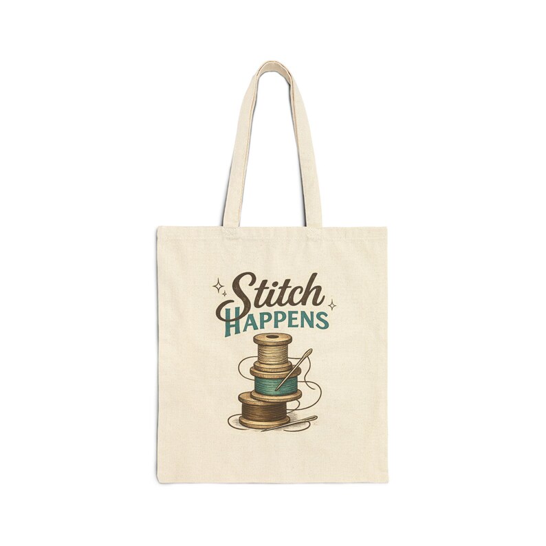 Stitch Happens Tote Bag, Funny Sewing Tote, Quilter Gift Bag, Crochet Project Bag, Embroidery Lover Gift, Knitting Tote, Craft Room Tote image 5