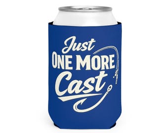Funda para latas "Just One More Cast", enfriador de latas de pesca, regalo para pescadores, funda para bebidas para días de lago, portabebidas para días de barco.