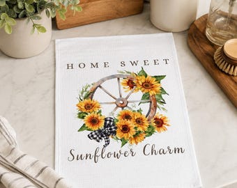 Home Sweet Sunflower Charm Tea Towel | Farmhouse Kitchen Towel | Rustic Sunflower Decor | Country Kitchen Gift | Housewarming Gift