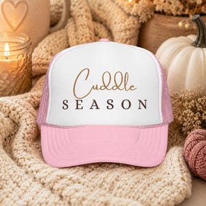Cuddle Season Trucker Hat, Cozy Fall Hat for Women, Autumn Mesh Cap, Cute Pumpkin Season Baseball Hat, Cozy Girl Gift