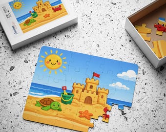 Sandcastle Kids Puzzle, Beach Toddler Jigsaw, Summer Ocean Toy, Preschool Travel Puzzle, Coastal Gift for Kids