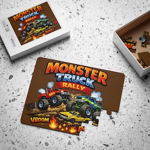 Monster Truck Puzzle for Kids, Truck Toddler Puzzle, Monster Jam Style Jigsaw, Preschool Vehicle Toy, Boy Birthday Gift, Truck Lover Gift image 1