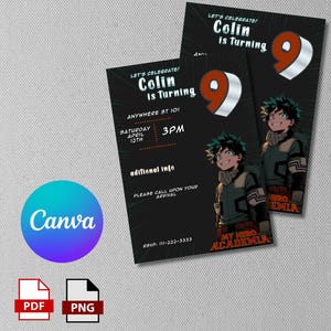 Anime Hero Birthday Invitation, Editable Canva Template, Hero Party Invite, Digital Birthday Invitation