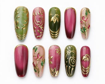 Hand-Painted Press On Nails: Custom Faux Acrylic Gel Nails。gift for her