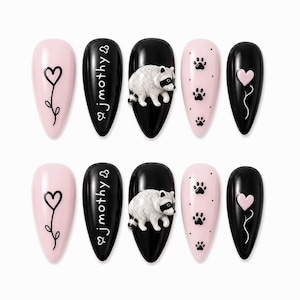 Jimothy Raccoon Press On Nails, Comfort Colors Inspired Raccoon False Nails, Cute Woodland Animal Nail Set