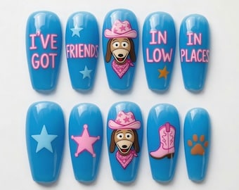 Toy Story Slinky Dog Press On Nails, I've Got Friends In Low Places Nails, Woody Buzz Western Cowgirl Nail Set