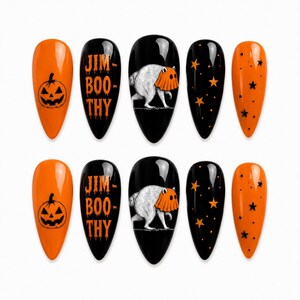 Halloween Jim Boo Thy Raccoon Press On Nails, Jimothy Ghost Raccoon False Nails, Trash Panda Halloween Nail Set