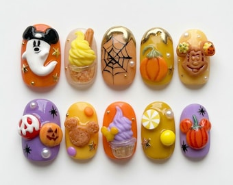 Disney Halloween Press-On Nails, Ghost Mickey, Spiderweb Design