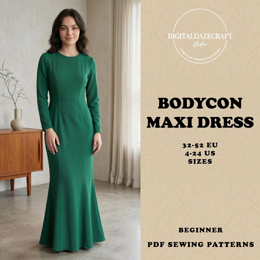 Bodycon Maxi Dress Sewing Pattern Stretch Pencil Dress Backless Maxi ...