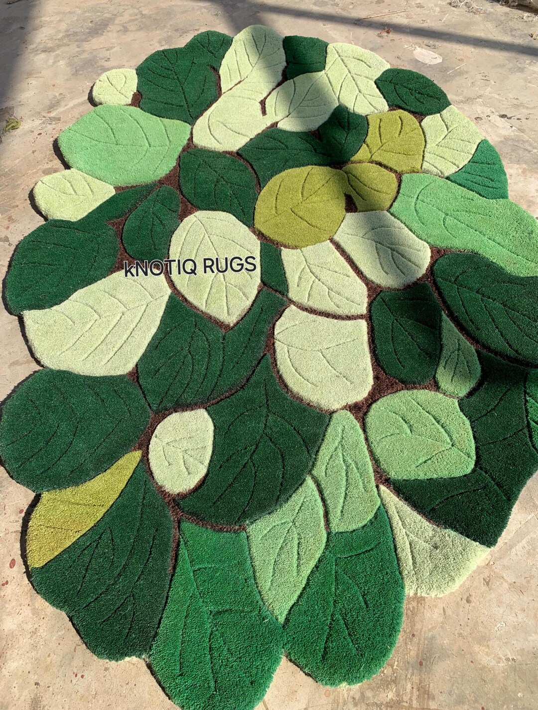Hand Tufted 3D Green Leaf Rug - Large Botanical Area Rug for Living ...