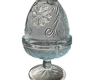 Vintage Indiana Glass Light Blue Tiara Daisy & Button Fairy Lamp 6" Tall VTG