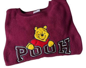 Sudadera vintage de cuello redondo de Winnie the Pooh de Disney Store para hombre, talla XL, color rojo, polar, en excelente estado.
