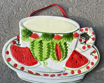 Vintage Watermelon Tea Teacup Ceramic Display Plate Whimsifairy Cottagecore