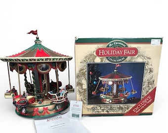 VTG Mr Christmas Holiday Fair Carrousel Flying Sleighs Merry Go Round Decor 1996