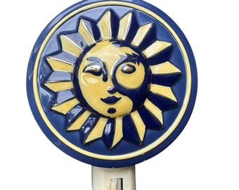Vintage jaren 90 keramisch nachtlampje Celestial Sun - WERKT! Boho grillig