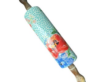 Pioneer Woman Spring Melody (Retired) Ceramic Rolling Pin with Wooden Handles