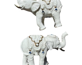 Juego de salero y pimentero vintage de porcelana Lenox con elefante enjoyado y detalles en oro de 24k