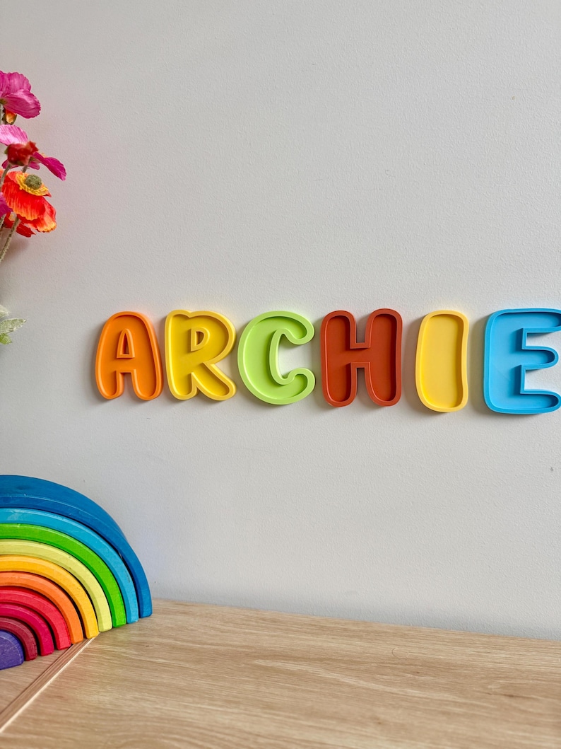 Archie In Bubble Writing 10cm Bubble Letter Name Sign | Colorful 3D Printed Nursery Wall Decor ...