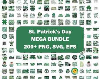 Happy St Patrick Day Mega BUNDLE Png Svg Eps. Cartoon, Shamrock, Irish, shenanigan, shirts design, lucky Dad, quotes, mama energy