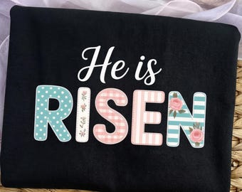 Floral He Is Risen PNG, Grandmillennial Religious Shirt PNG, Lace Christian Design, Varsity Faith PNG, Easter Grandmillennial Png