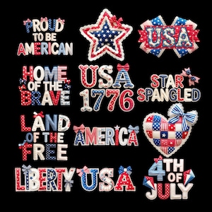 Faux Quilted USA Png Bundle, American Flag PNG, Vintage Patchwork Patriotic Design, 4th of July Sublimation Graphic, Cottagecore USA Flag