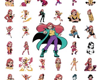 Girl Character Clipart Bundle 72 Designs PNG SVG EPS Resolution Cute Action Poses Consistent Character Digital Download Stickers Sublimation