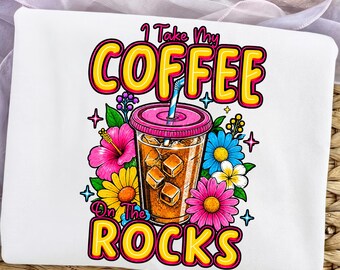 I Take My Coffee On The Rocks PNG, Trendy Stripe PNG, Cute Iced Coffee PNG, Coffee Lover Sticker Design, Floral Coffee png, Iced Coffee png