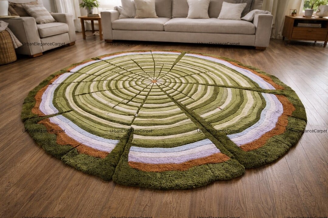 Tree Ring Circular Rug, Large Round Forest Area Rug, Wood Grain Slice ...