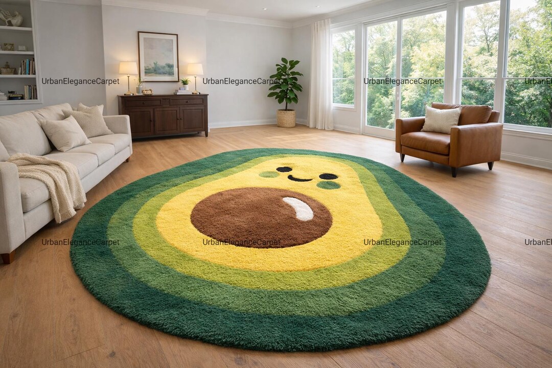 Large Cute Avocado Rug, Hand Tufted Wool Area Rug for Nursery, Kawaii ...