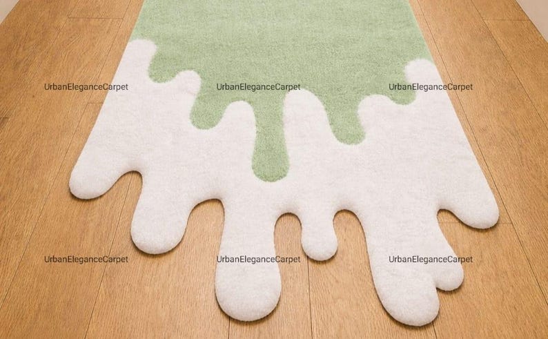 Dripping Rug Modern Dripping Rug Runner, Melting Sage Green & White Hallway Carpet ...