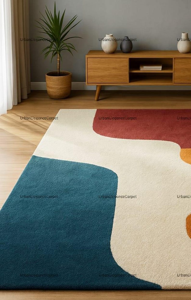 Rcc Rugs Mid Century Modern Abstract Area Rug, Large Organic Shape Wave Carpet ...