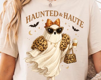 PNG de Fantasma Assombrado e Elegante, Design de Camiseta de Fantasma Chique para o Halloween, Sublimação de Fantasma Coquette, Download Digital Moderno para a Temporada Assustadora
