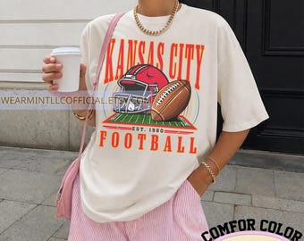 Sudadera vintage de fútbol americano de Kansas City, ropa retro para el día del partido, sudadera con capucha extragrande lavada.