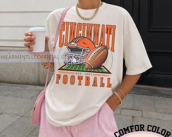 Vintage Cincinnati Football Shirt, Retro Spieltag Kleidung, gewaschener übergroßer Sweatshirt Hoodie